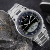 Casio – Double montre en bracelet acier inoxydable pour hommes – Autonomie pile 10 ans – AW-80D-1AV