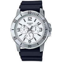 Casio – Montre en bracelet résine noir – Argentée cadran blanc – Étanche – MTP-VD300-7B