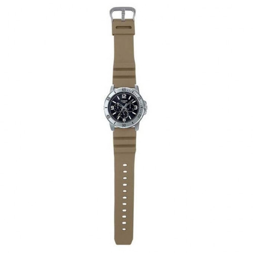 Casio – Montre en bracelet résine beige – Étanche – Argentée cadran noir – MTP-VD300-5B Casio – Montre en bracelet résine beige – Étanche – Argentée cadran noir – MTP-VD300-5B