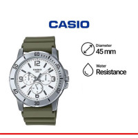 Casio – Montre en bracelet résine vert – Étanche – Argentée cadran blanc – MTP-VD300-3B