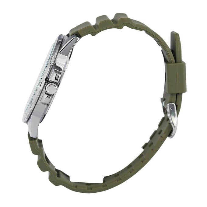 Casio – Montre en bracelet résine vert – Étanche – Argentée cadran blanc – MTP-VD300-3B