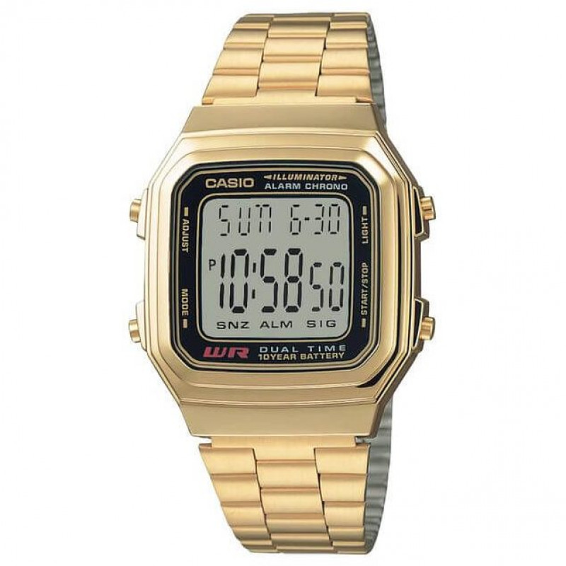 Casio – Digitale Dorée – Autonomie 10 ans sur pile – Bracelet en acier inoxydable doré – A178WGA-1A