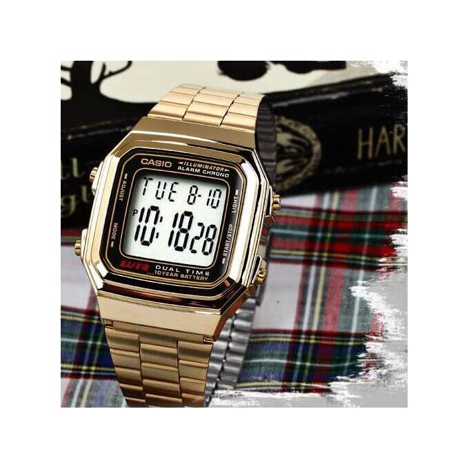 Casio – Digitale Dorée – Autonomie 10 ans sur pile – Bracelet en acier inoxydable doré – A178WGA-1A