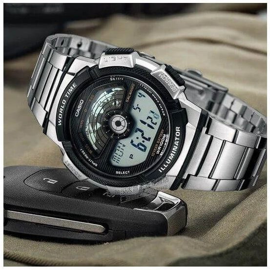 Casio – Montre digital pour hommes – Étanche 100 m – Bracelet en acier inoxydable – AE-1100WD-1AVDF