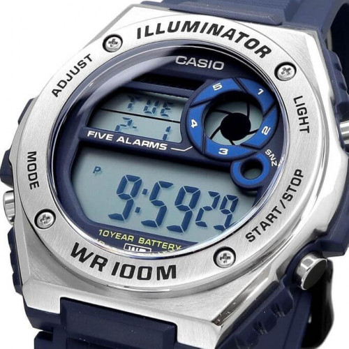 Casio – Bracelet en résine bleu & Autonomie de batterie de 10 ans – Étanchéité 100 mètres – MWD-100H-2AV Casio – Bracelet en résine bleu & Autonomie de batterie de 10 ans – Étanchéité 100 mètres – MWD-100H-2AV