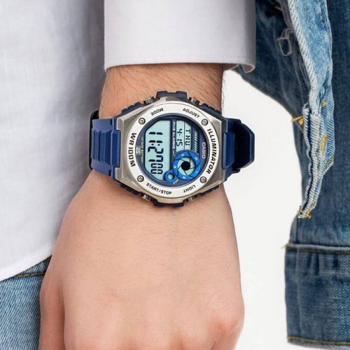 Casio – Bracelet en résine bleu & Autonomie de batterie de 10 ans – Étanchéité 100 mètres – MWD-100H-2AV Casio – Bracelet en résine bleu & Autonomie de batterie de 10 ans – Étanchéité 100 mètres – MWD-100H-2AV