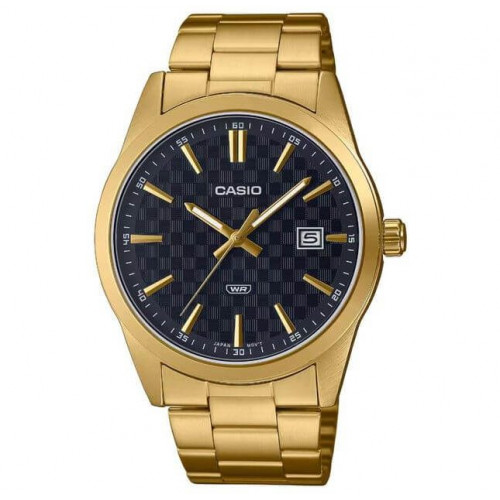 Casio – Montre dorée, cadran noir et index dorés pour hommes – Afficheur de date – Tout en acier inoxydable – MTP-VD03G-1A Casio – Montre dorée, cadran noir et index dorés pour hommes – Afficheur de date – Tout en acier inoxydable – MTP-VD03G-1A