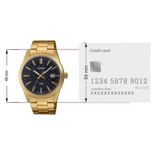 Casio – Montre dorée, cadran noir et index dorés pour hommes – Afficheur de date – Tout en acier inoxydable – MTP-VD03G-1A Casio – Montre dorée, cadran noir et index dorés pour hommes – Afficheur de date – Tout en acier inoxydable – MTP-VD03G-1A