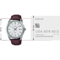 Casio – Montre classique en bracelet cuir marron pour hommes – Fond blanc avec dateur – MTP-VD03L-5A