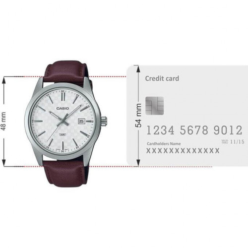 Casio – Montre classique en bracelet cuir marron pour hommes – Fond blanc avec dateur – MTP-VD03L-5A Casio – Montre classique en bracelet cuir marron pour hommes – Fond blanc avec dateur – MTP-VD03L-5A