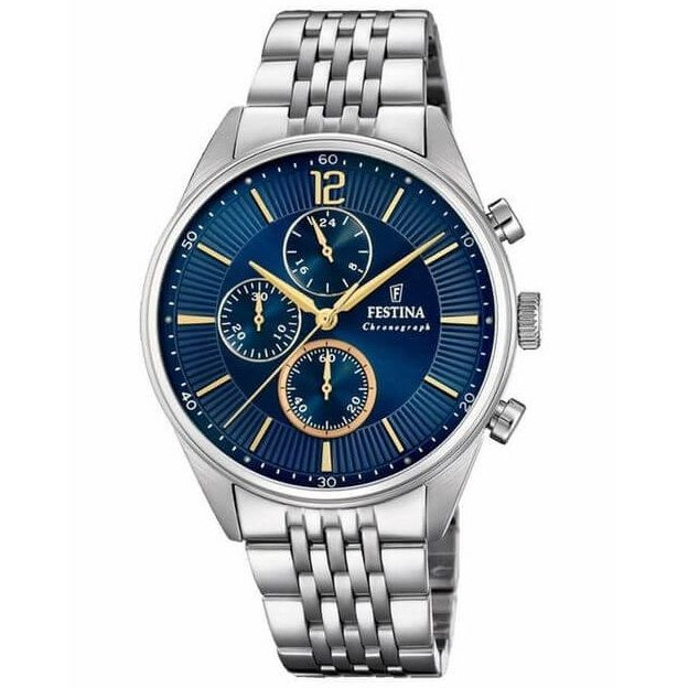 Festina – Montre fond bleu pour hommes – Chronographe – Tout en acier inoxydable – F20285/3