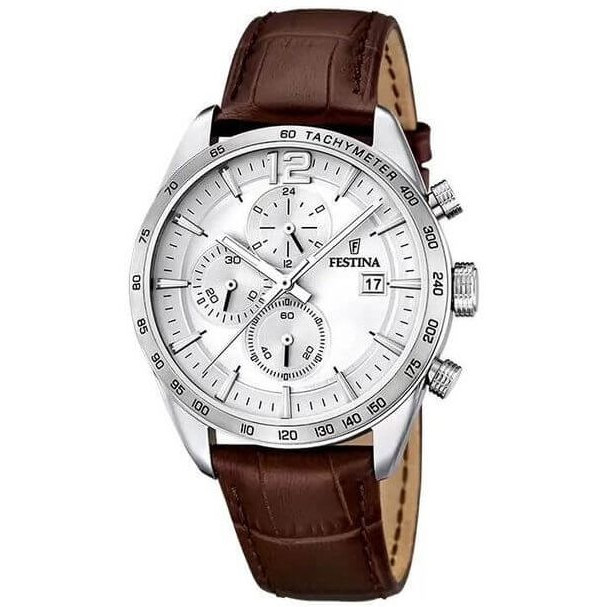 Festina – Chronographe en bracelet cuir marron pour hommes – Avec dateur – Étanche 50 m – F16760/1