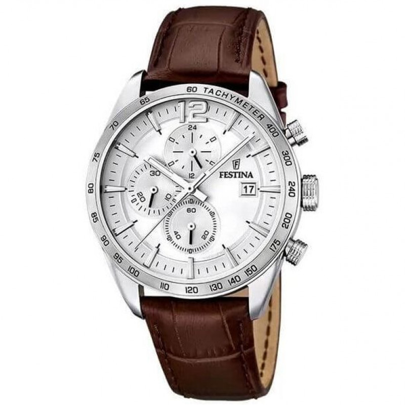 Festina – Chronographe en bracelet cuir marron pour hommes – Avec dateur – Étanche 50 m – F16760/1