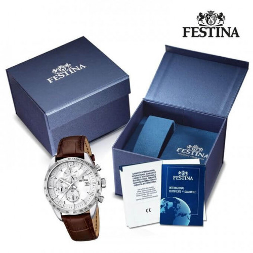 Festina – Chronographe en bracelet cuir marron pour hommes – Avec dateur – Étanche 50 m – F16760/1 Festina – Chronographe en bracelet cuir marron pour hommes – Avec dateur – Étanche 50 m – F16760/1