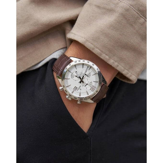 Festina – Chronographe en bracelet cuir marron pour hommes – Avec dateur – Étanche 50 m – F16760/1