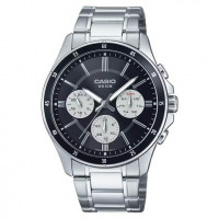 Casio – Fond noir avec 3 cadrans blancs – Étanche 50 m & tout en acier inoxydable – MTP-1374D-1A3V