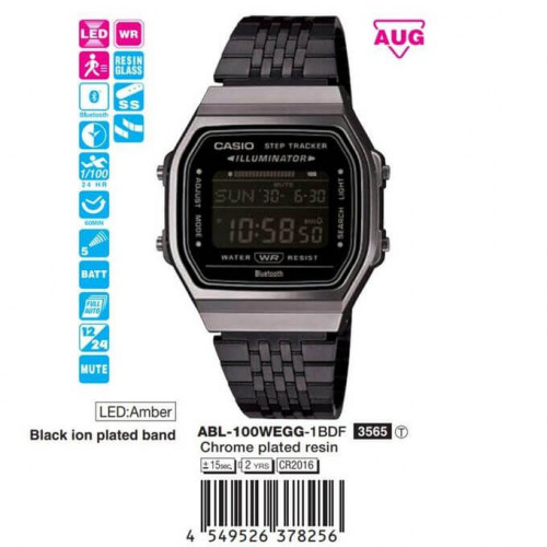 Casio – Bluetooth® pour connecter au smartphone – Vintage Collection – Noir en bracelet inoxydable – ABL-100WEGG-1B Casio – Bluetooth® pour connecter au smartphone – Vintage Collection – Noir en bracelet inoxydable – ABL-100WEGG-1B