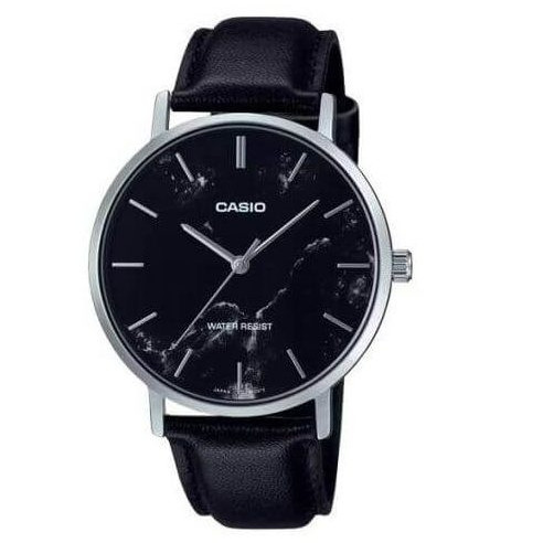 Casio – Montre classique pour hommes – Dotée d’un cadran sophistiqué, inspiré du marbre Noir – MTP-VT01LM-1A