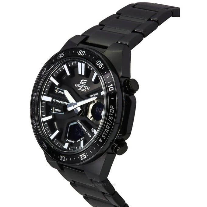 Casio – Montre noire en acier inoxydable – Double montre avec autonomie de 10 ans – Résistant à l’eau à 10 bar – EFV-C110DC-1A