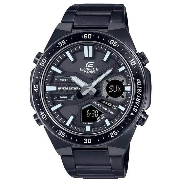 Casio – Montre noire en acier inoxydable – Double montre avec autonomie de 10 ans – Résistant à l’eau à 10 bar – EFV-C110DC-1A