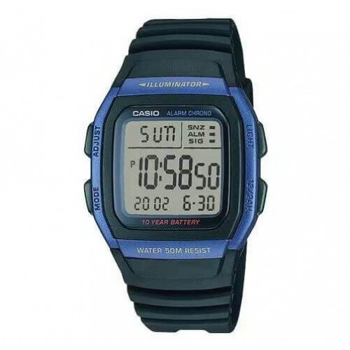 Casio – Boîtier bleu – Autonomie de la pile : 10 ans – 5 Alarmes – Digitale – W-96H-2AV Casio – Boîtier bleu – Autonomie de la pile : 10 ans – 5 Alarmes – Digitale – W-96H-2AV