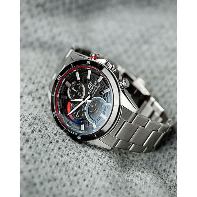 Casio – Ultra-mince, sportif et solaire – Cristal de saphir résistant aux rayures – Tout en acier inoxydable – EFS-S610DB-1AV