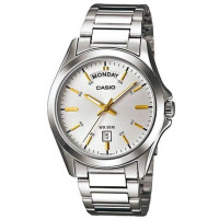 Casio – Fond blanc avec index tirets en doré – des jours et des mois – Étanchéité de 50 mètres – MTP-1370D-7A2VDF