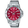 Casio – Fond rouge cramoisi avec dateur pour hommes – Tout en acier inoxydable – MTP-VD01D-4BV