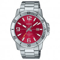 Casio – Fond rouge cramoisi avec dateur pour hommes – Tout en acier inoxydable – MTP-VD01D-4BV