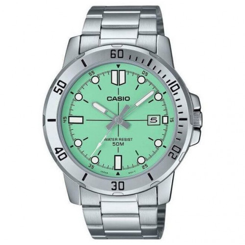 Casio – Montre fond vert-turquoise pour hommes – avec dateur – étanche 50 m – MTP-VD01D-3E1V Casio – Montre fond vert-turquoise pour hommes – avec dateur – étanche 50 m – MTP-VD01D-3E1V