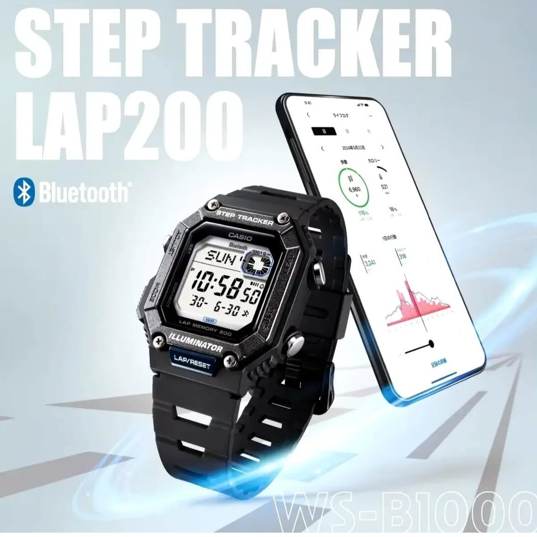 Casio – Montre digitale avec Bluetooth® pairing & affichage du nombre de pas effectués – Bracelet en résine blanc – WS-B1000-8BV