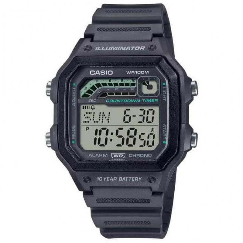Casio – Autonomie batterie 10 ans – Résistance à l’eau jusqu’à 100 mètres, Chronographe – WS-1600H-8AV
