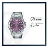 Casio – Argenté cadran mauve – Avec dateur & étanche 50 m – Tout en acier inoxydable – MTP-VD01D-6BVUDF