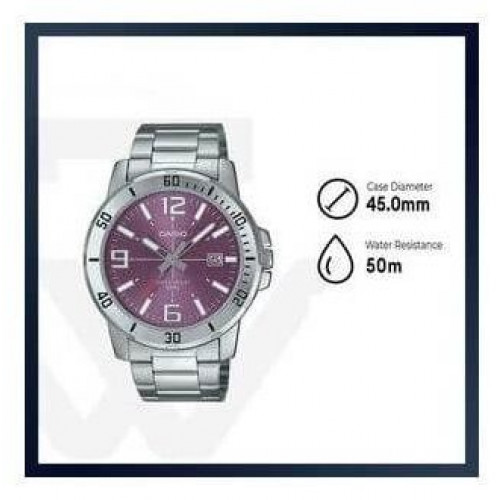 Casio – Argenté cadran mauve – Avec dateur & étanche 50 m – Tout en acier inoxydable – MTP-VD01D-6BVUDF Casio – Argenté cadran mauve – Avec dateur & étanche 50 m – Tout en acier inoxydable – MTP-VD01D-6BVUDF