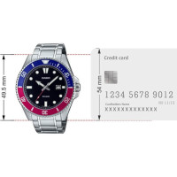 Casio – Étanche 200 m – Sous-marine cadran noir & lunette rotative bleu/grenat – Dateur & tout en acier inoxydable – MDV-107D-1A3V