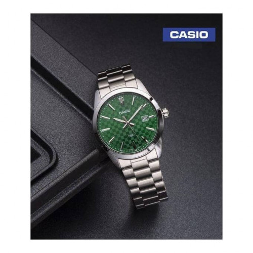 Casio – Argenté fond vert avec dateur – Bracelet en acier inoxydable – MTP-VD03D-3A1UDF Casio – Argenté fond vert avec dateur – Bracelet en acier inoxydable – MTP-VD03D-3A1UDF