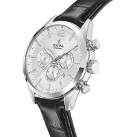 Festina – Chronographe pour hommes en fond blanc et bracelet cuir noir – Étanche 50 m – F20542/1