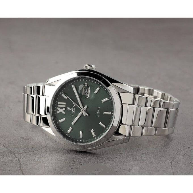 Festina – Fond vert pour hommes – Tout en acier inoxydable – Avec dateur – F20683/5