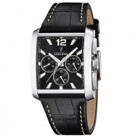 Festina – Modèle carré noir pour hommes – Bracelet cuir noir – Chronographe – F20636/4