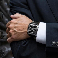 Festina – Modèle carré noir pour hommes – Bracelet cuir noir – Chronographe – F20636/4