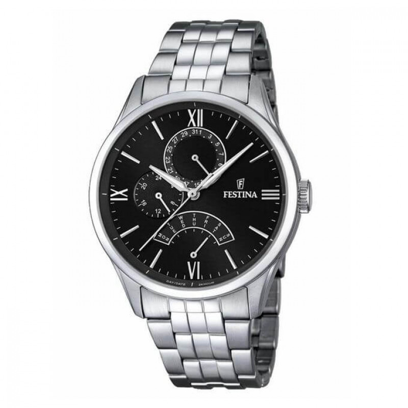 Festina – Classique & élégante, Cadran noir avec dateur en petites secondes, Tout en acier inox – F16822/4