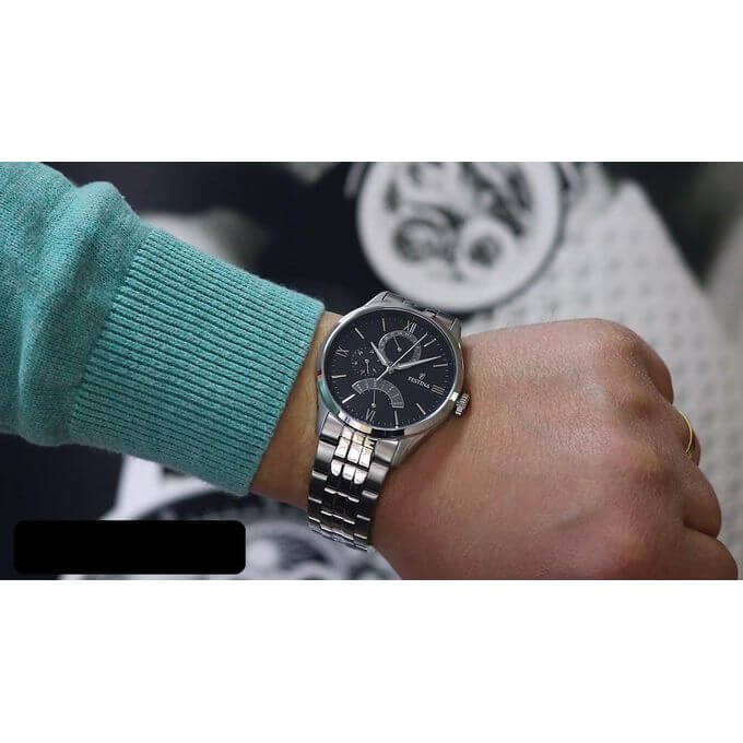 Festina – Classique & élégante, Cadran noir avec dateur en petites secondes, Tout en acier inox – F16822/4