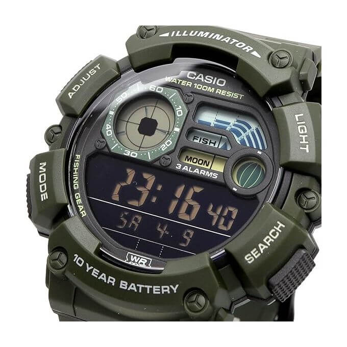 Casio – Montre numérique verte multifonction au design généreux et facile, Étanche 100 m – WS-1500H-3BV