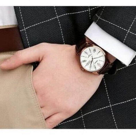 Casio – Bronze cadran blanc – Bracelet cuir marron – Avec dateur – MTP-1384L-7AVDF