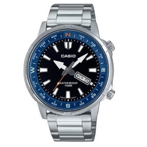 Casio – Montre sportive et élégante avec un anneau de compas rotatif, en acier, WR 50 m – MTD-130D-1A2V Casio – Montre sportive et élégante avec un anneau de compas rotatif, en acier, WR 50 m – MTD-130D-1A2V