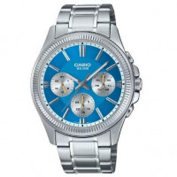 Casio – Montre pour homme, cadran turquoise avec date. Acier inoxydable – MTP-1375D-2A2V