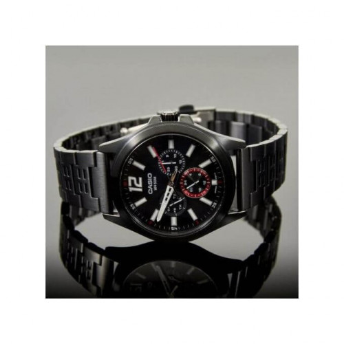 Casio – Noir – Cadran 40 mm en fond noir et avec dateur – Étanche 50 mètres – MTP-E350B-1BVDF Casio – Noir – Cadran 40 mm en fond noir et avec dateur – Étanche 50 mètres – MTP-E350B-1BVDF