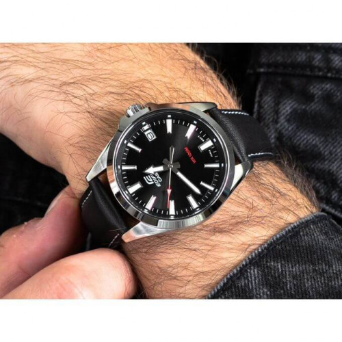 Casio – Edifice classique pour hommes – Étanche 100 m avec dateur sur 3h – Bracelet cuir noir – EFV-100L-1AV Casio – Edifice classique pour hommes – Étanche 100 m avec dateur sur 3h – Bracelet cuir noir – EFV-100L-1AV