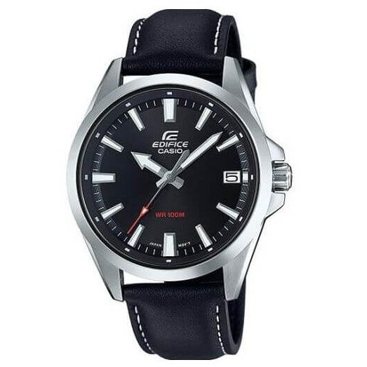 Casio – Edifice classique pour hommes – Étanche 100 m avec dateur sur 3h – Bracelet cuir noir – EFV-100L-1AV
