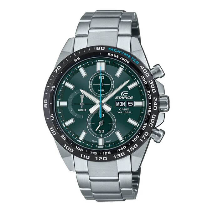 Casio – Montre luxueuse au cadran vert pour hommes – Étanche 10 BAR – Tout en inoxydable – EFR-574DB-3AV